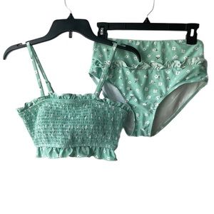Brand New High Waist 2-Piece Swimsuit with Smocked Bandeau Top Size S